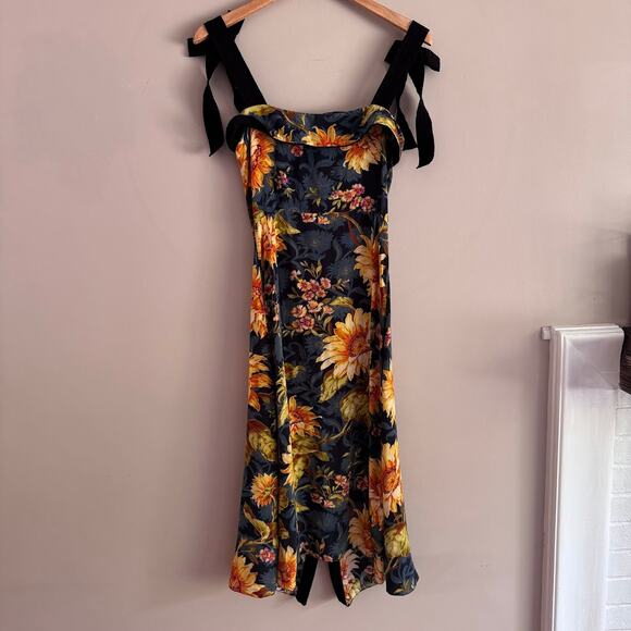 Sandro Paris Matti Floral-Print Silk Midi Dress Bow Shoulder Size EU 36, US 4 - Picture 9 of 11